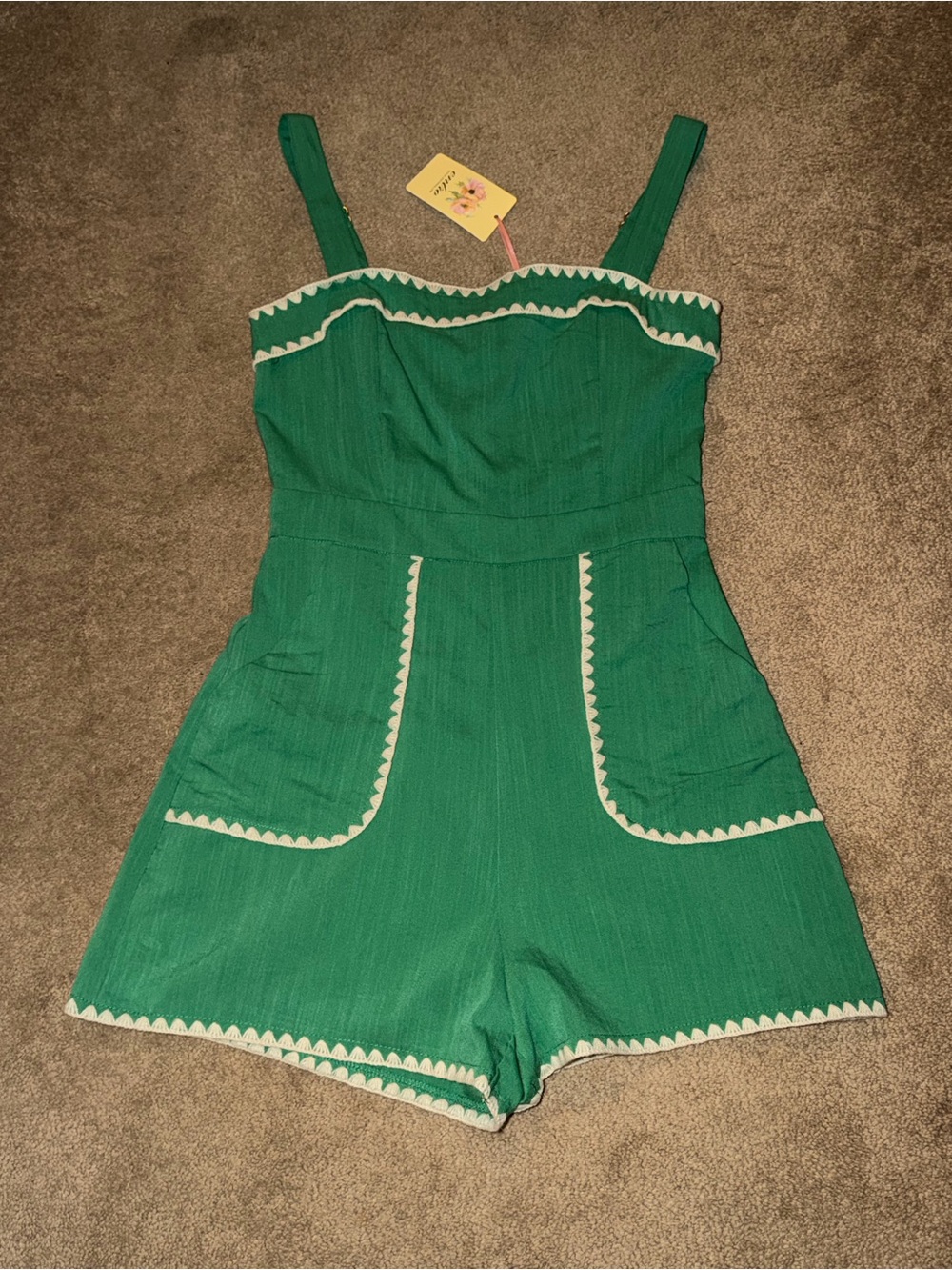 Women’s Green One-Piece Romper with White Trim Medium